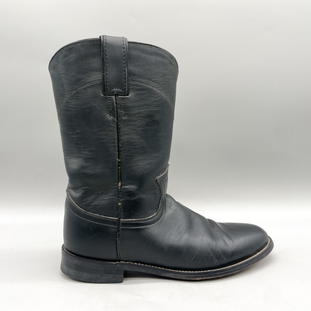 Justin Womens 6.5 B Roper Western Cowboy Boots Black Leather Goth Rugged Classic